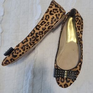 MICHAEL Michael Kors Devin Genuine Haircalf Leopard Flats Studded Bow 8 Like New